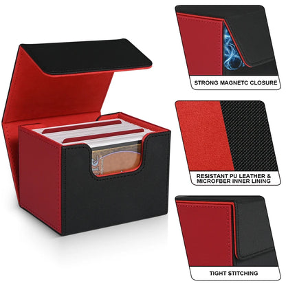 Card Deck Box,PU leather strong magnet card case, Holds 120+ Single Sleeved Cards,fits for Magic, Yugioh TCG cards