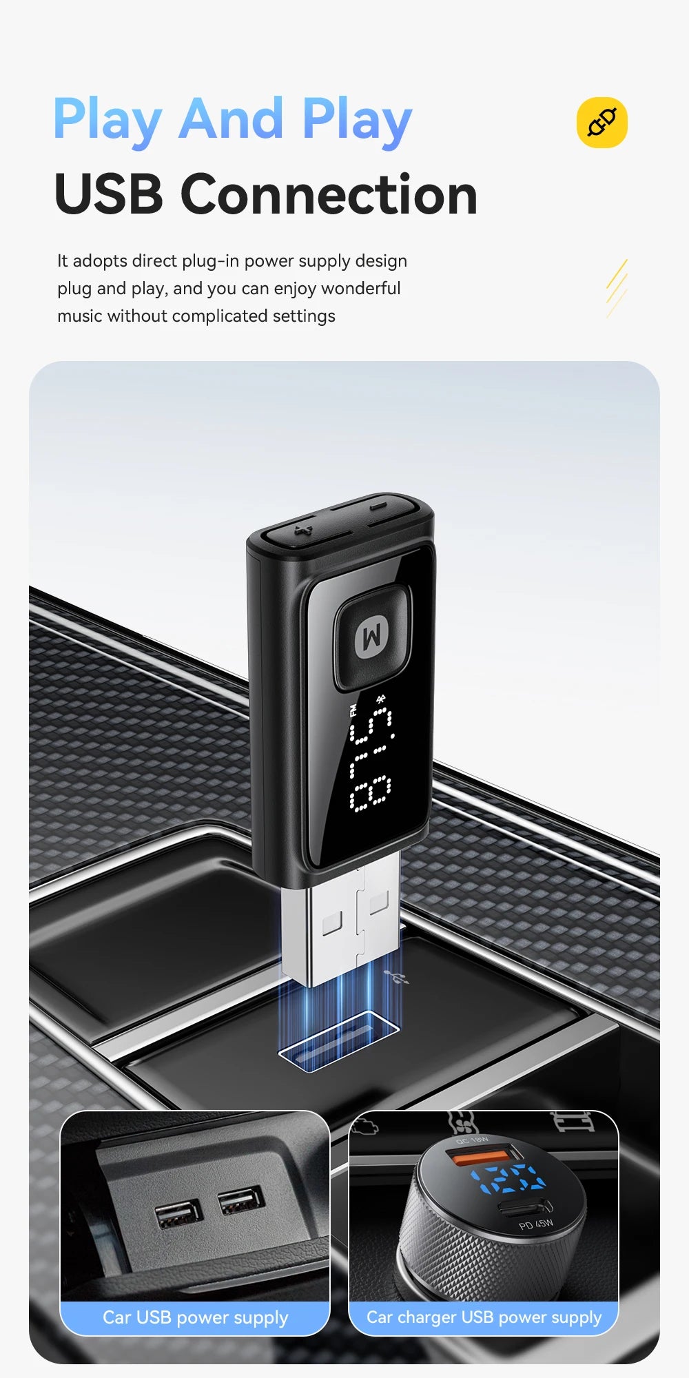 ESSAGER Bluetooth 5.4 Car Adapter Wireless FM Transmitter Audio Receiver&Handsfree Call Auto Stereo Mic Car Adapter Accessories