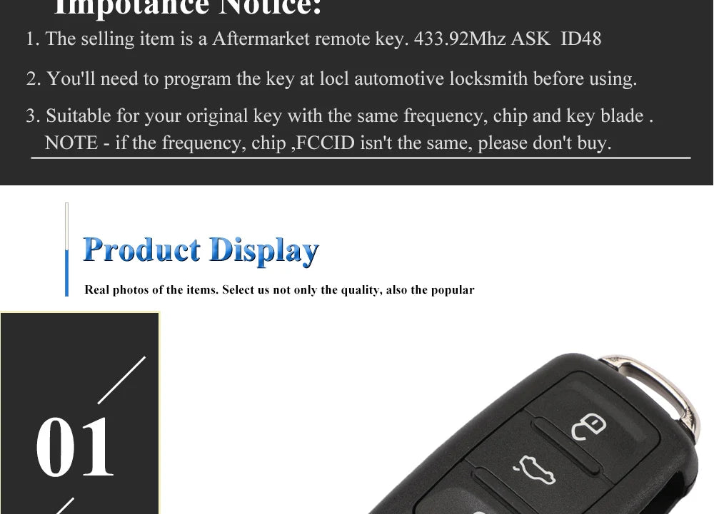 jingyuqin 3BT Remote Flip key 434MHz ID48 Chip for VW Volkswagen GOLF PASSAT Tiguan Polo Jetta Beetle Skoda Seat Car 5K0837202AD