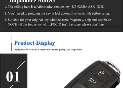 jingyuqin 3BT Remote Flip key 434MHz ID48 Chip for VW Volkswagen GOLF PASSAT Tiguan Polo Jetta Beetle Skoda Seat Car 5K0837202AD