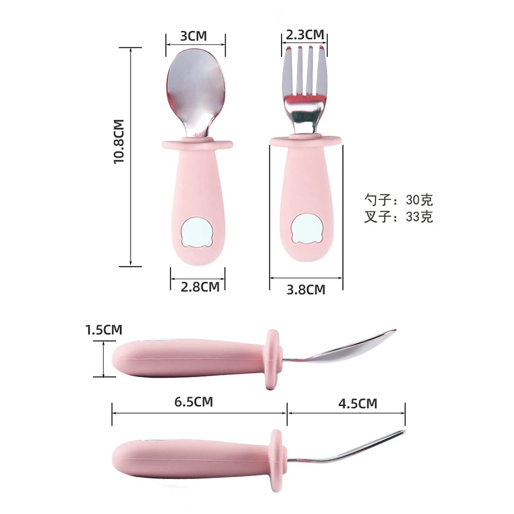 Baby Panda Shape Silicone Spoon and Fork Stainless Steel Baby Feeding Spoon