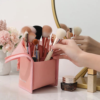 HOMEFISH 1 Pc Stand Cosmetic Bag for Women Clear Zipper Makeup Bag Travel Female Makeup Brush Holder Organizer Toiletry Bag