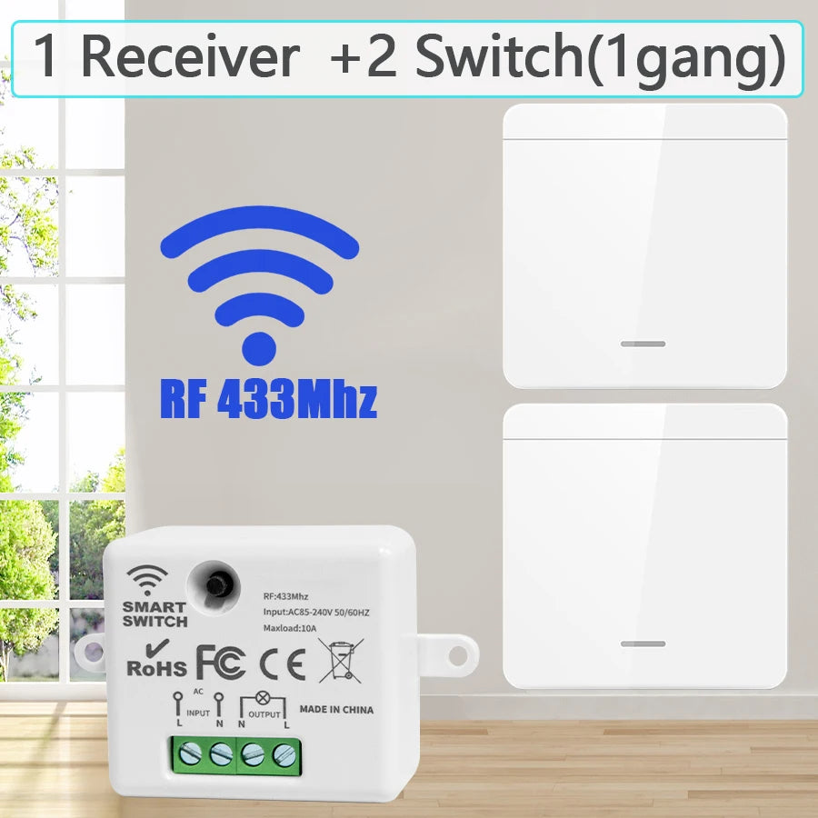 Wireless Light Wall Switch Relay Receiver RF 433Mhz 1/2/3Gang Panel Switch Remote Control Interruptor for LED Lamp 10A 110V 220V
