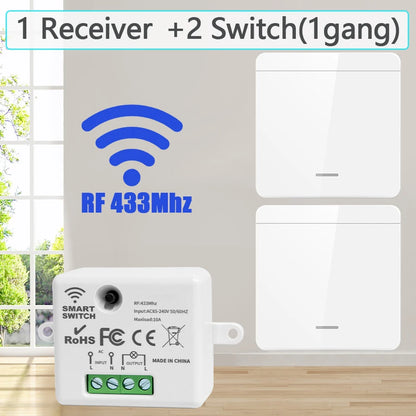 Wireless Light Wall Switch Relay Receiver RF 433Mhz 1/2/3Gang Panel Switch Remote Control Interruptor for LED Lamp 10A 110V 220V
