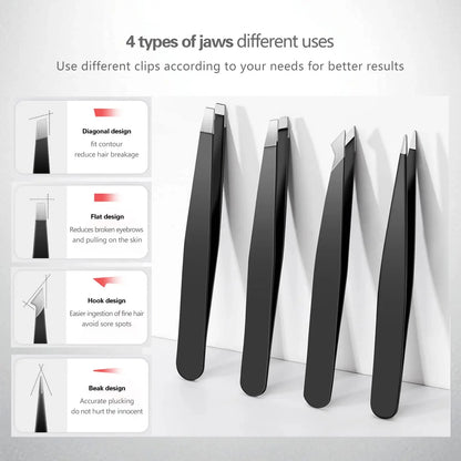 Black Tweezer Set, High Precision Stainless Steel Eyebrow Tweezers for Facial Hair, Inward Growing Hair and Splinter Remover Kit