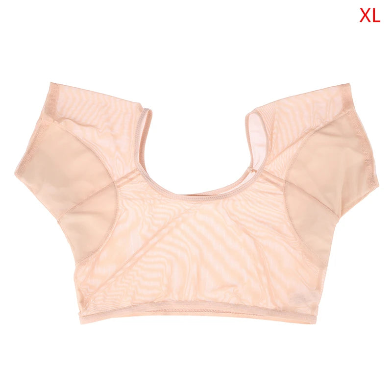 Transparent Mesh Ultra-thin Vest Absorbent Deodorant Pad Women T-shirt Washable Sweat Proof Under Top With Underarm Sweat Pads