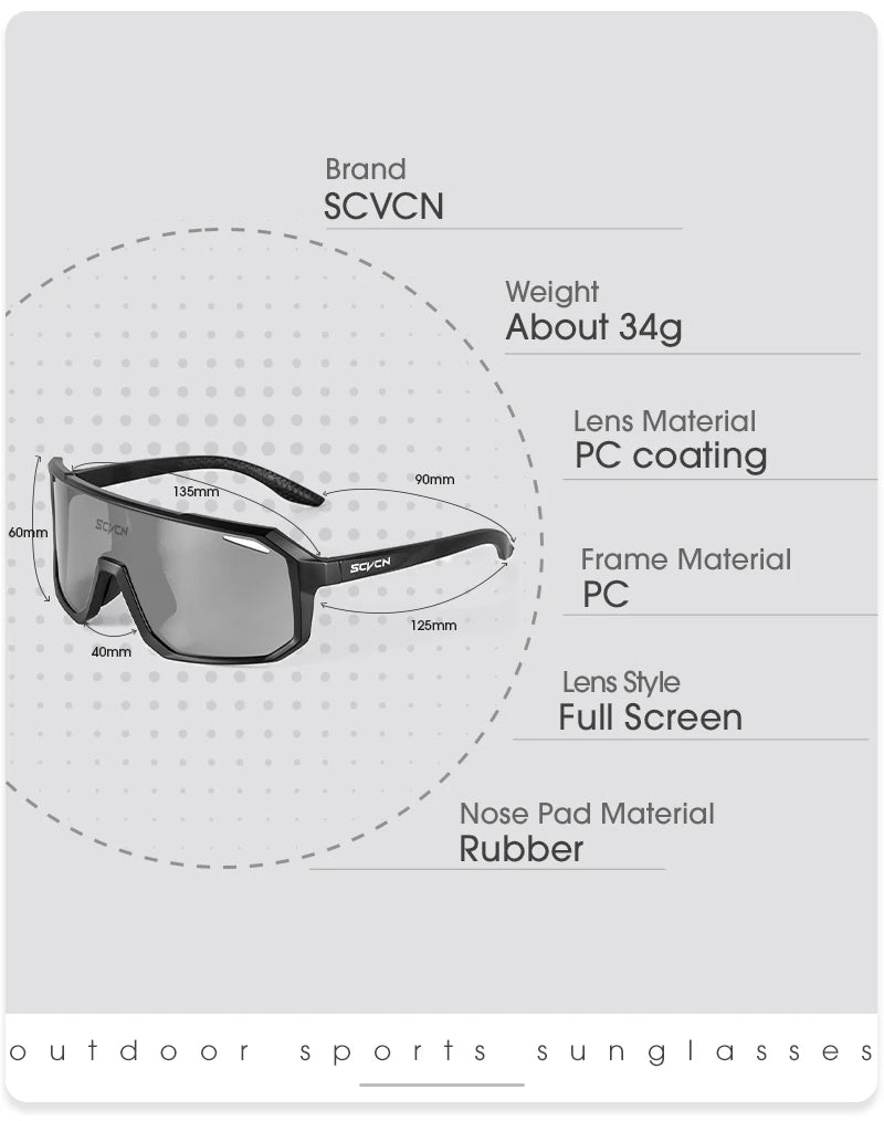 SCVCN Photochromic Cycling Sunglasses Outdoor Cycling Road Mountain Bike Glasses Men and Women Casual Hiking Windproof Glasses