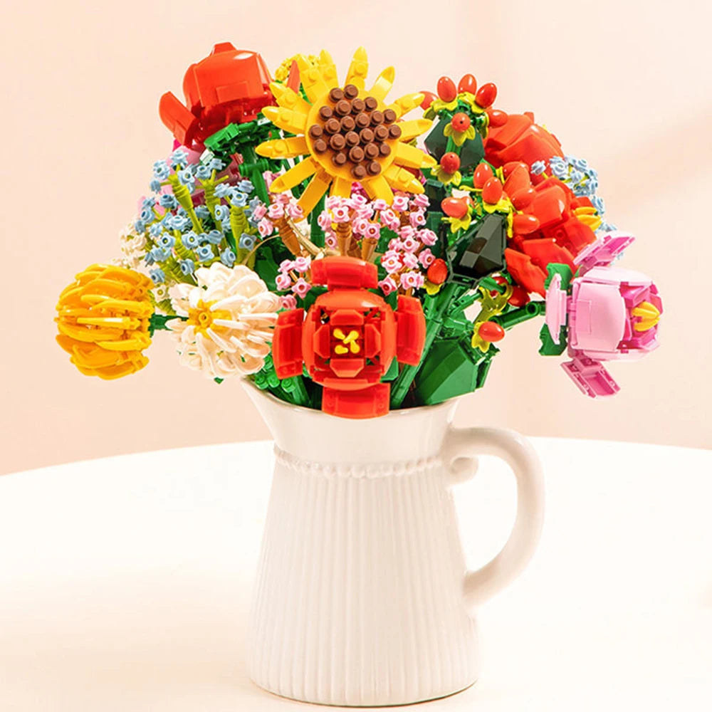 KNEW BUILT Flower Bouquet 3D Model Toy Mini Build Blocks for Girl Plant Potted Assemble Brick Decoration Holiday Girlfriend Gift