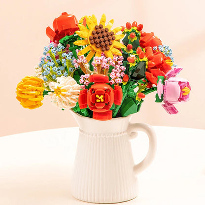 KNEW BUILT Flower Bouquet 3D Model Toy Mini Build Blocks for Girl Plant Potted Assemble Brick Decoration Holiday Girlfriend Gift