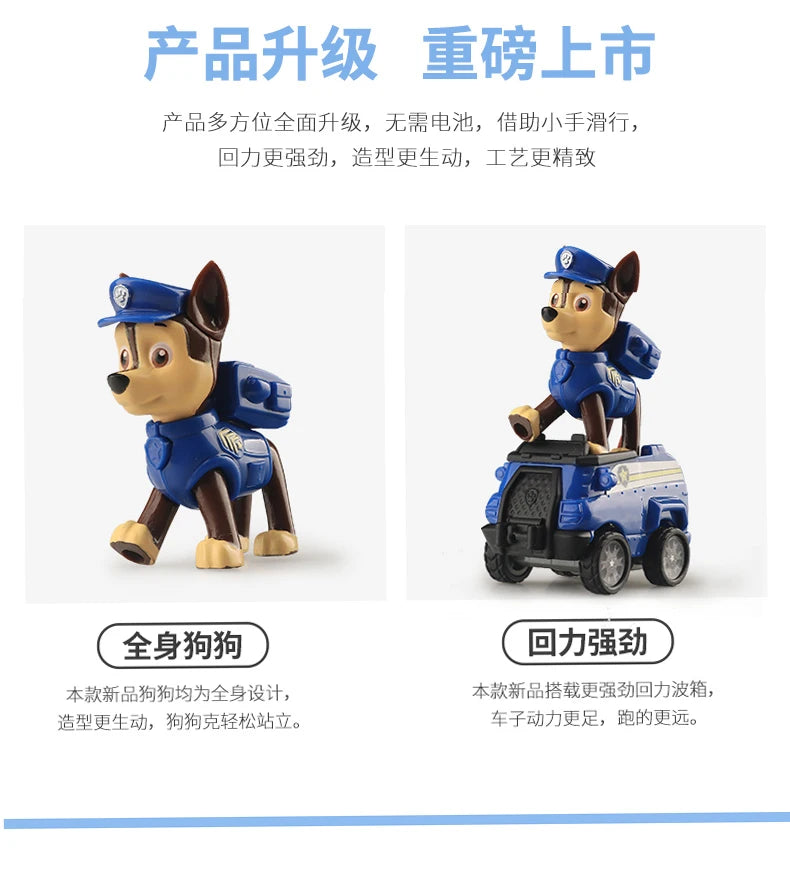 4PCS/SET Genuine Paw Patrol Vehicle Chase Skye Marshall Rubble Pull Back Cars Playset Action Figure Children Toys Birthday Gifts