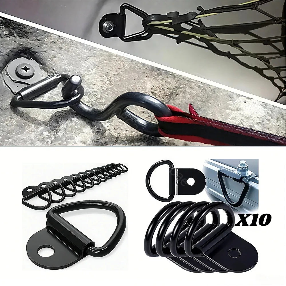10Pcs D Rings Tie Down Anchors Ring Pull Hook Iron Lashing Ring Load Fit for For Car Truck Trailer RV Van Boat Cargo Accessories