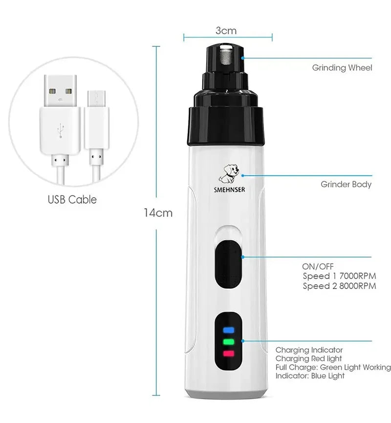 Dog Nail Grinders Painless USB Charging  Rechargeable Pet Nail Clippers Quiet Electric Dog Cat Paws Nail Grooming Trimmer Tools