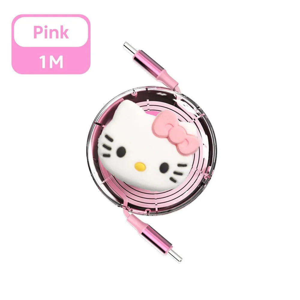 Sanrio Hello Kitty Cartoon Retractable PD 100W Cable USB Type C to Type C Fast Charging USB C to USB C Cable for iphone 15 Huawe