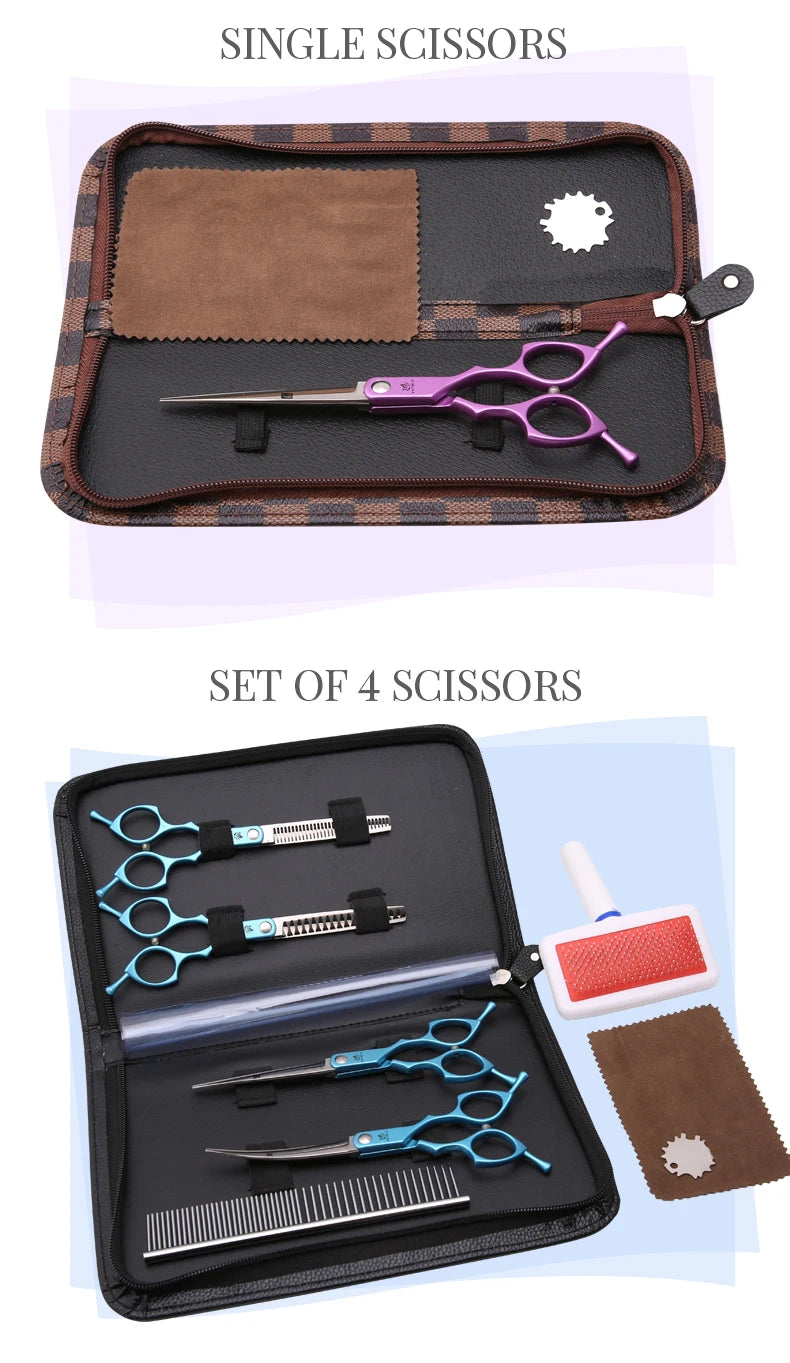 Fenice 6.5 Inch Professional Dog Grooming Scissors Set Kits Straight&Thinner&Curved Grooming Shears Tool Set tesoura wmark