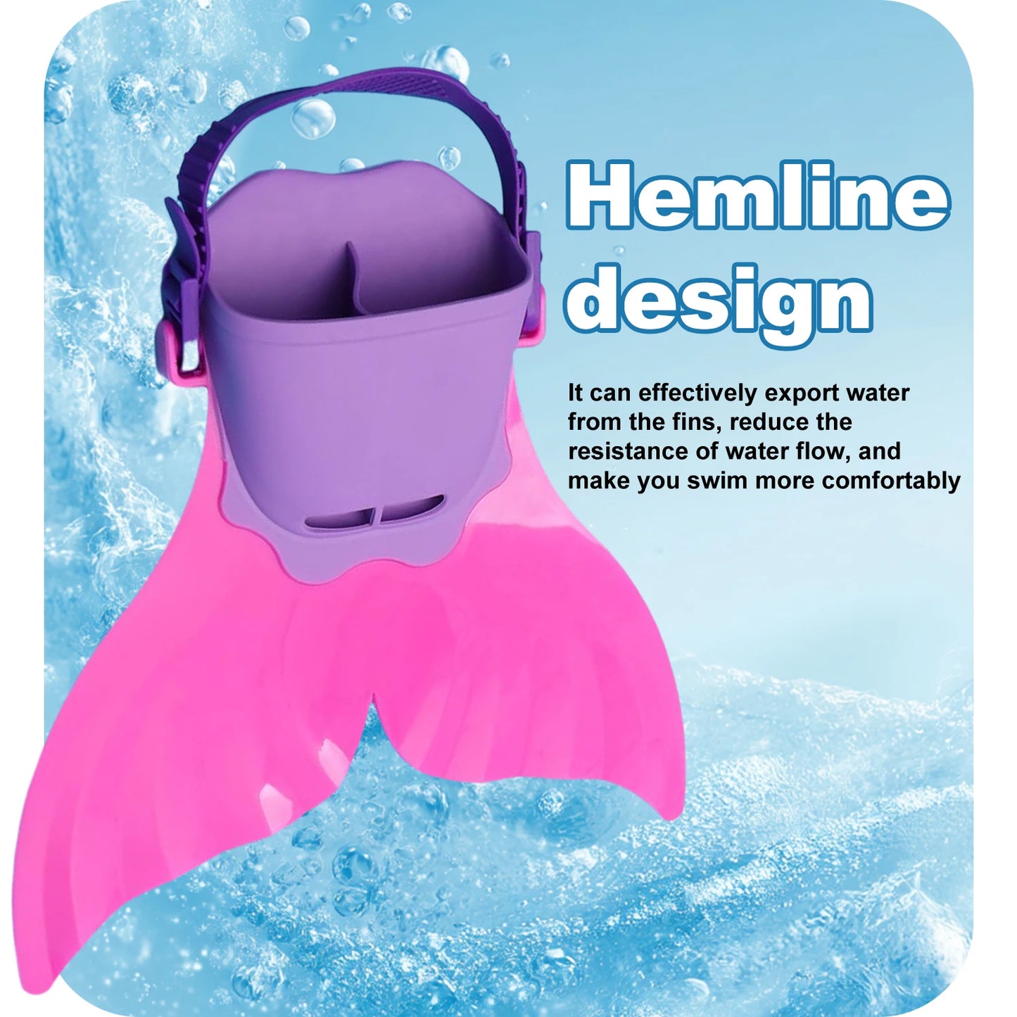 Adjustable Mermaid Silicone Fins Swimming Training & Beach, Soft Body Hard Fin with 3 Non-Slip Grips, Photo Cosplay Gear for Kid