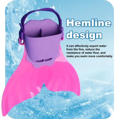 Adjustable Mermaid Silicone Fins Swimming Training & Beach, Soft Body Hard Fin with 3 Non-Slip Grips, Photo Cosplay Gear for Kid