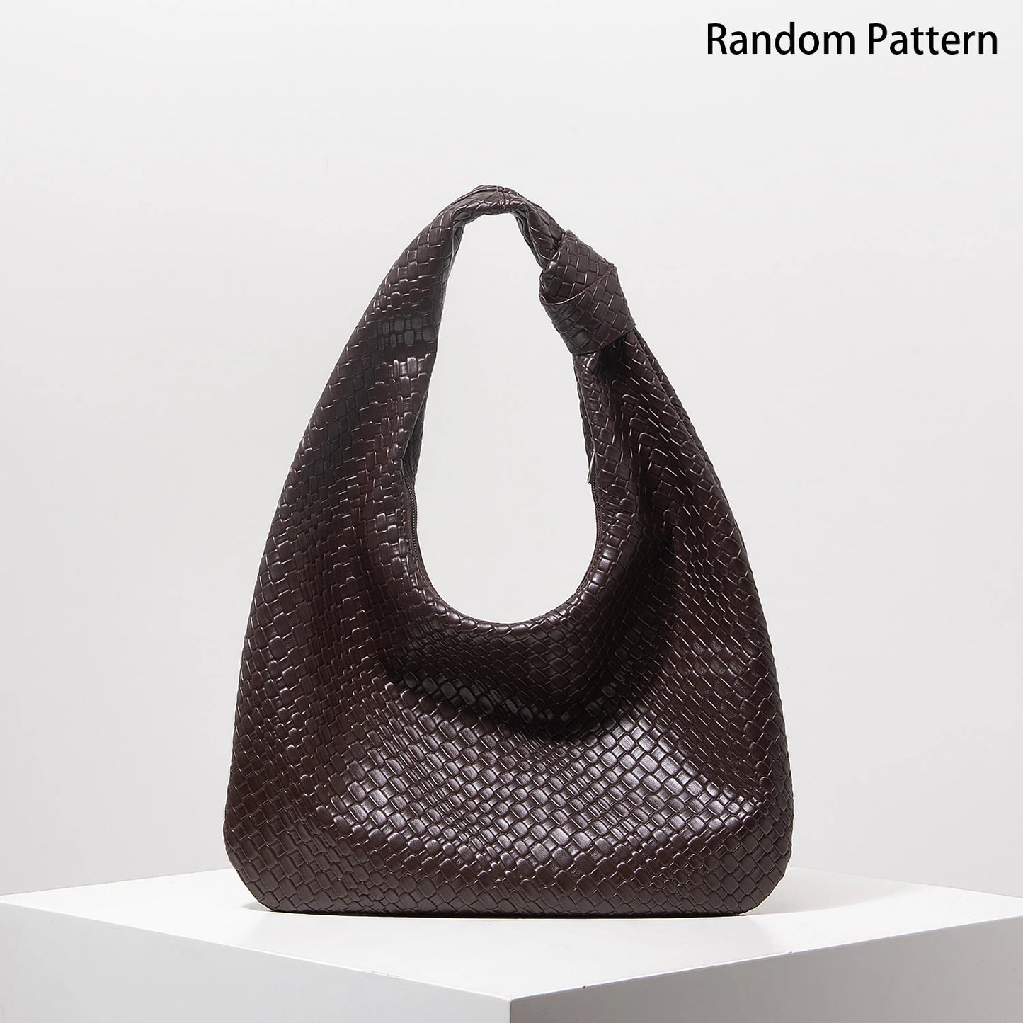 Vintage Faux Woven Leather Shoulder Bag, Women's Handbag, Large Capacity Tote Bag, Crescent Bag, Zipper Underarm Bag, Daily Commuter Bag (Random Pattern)