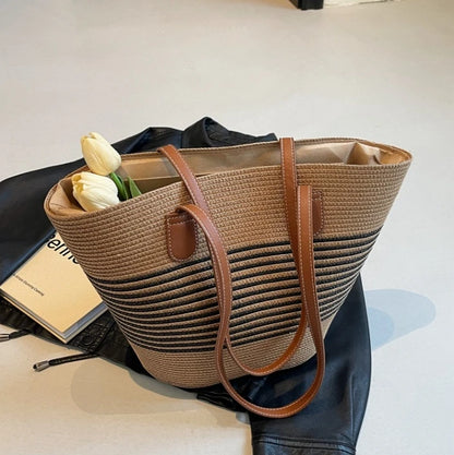 Straw bag bag women's summer inswind 2024 new beach seaside outdoor travel vacation large capacity shoulder bag