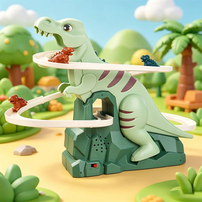 Dinosaur Climbing Slide Music Toy with 3 Dinosaurs, Puzzle Fun Electric Slide Toy Car, Halloween Boy and Girl Christmas Gift