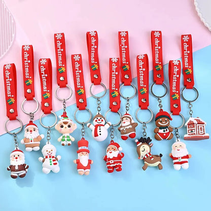 6PCS/3PCS/1PC Santa Claus Snowman 3D Soft Plastic Doll Bag Pendant Keychain - Christmas Children's Gift