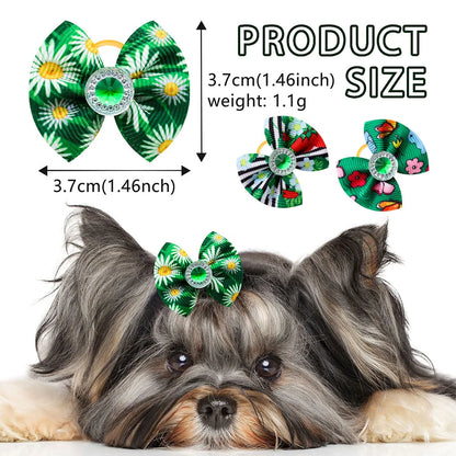 20pcs Dog Hair Bows Dog Bows with Diamond Colorful Grooming Rubber Band for Small Dog Pet Girls Grooming Hair Accessories