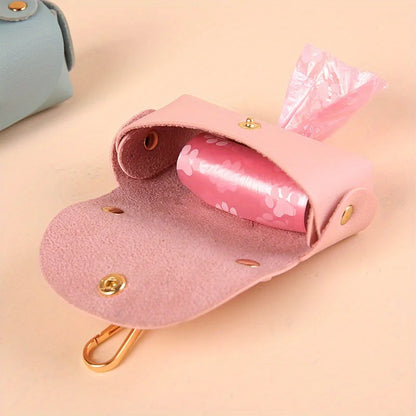 Portable Dog Waste Bag Dispenser With Leather Clip - Durable Polyester