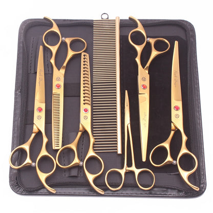 Purple Dragon Dog Grooming Scissors Kit 7" 6.5" Stainless Pet Curved Scissors Thinning Scissors Straight Shears Chunker Z3002
