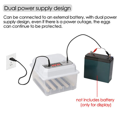 16 Eggs Farm Poultry Fully Automatic Turning Egg Incubator Dual-Electric Mini Household Brooder for Chicken Goose Duck Birds