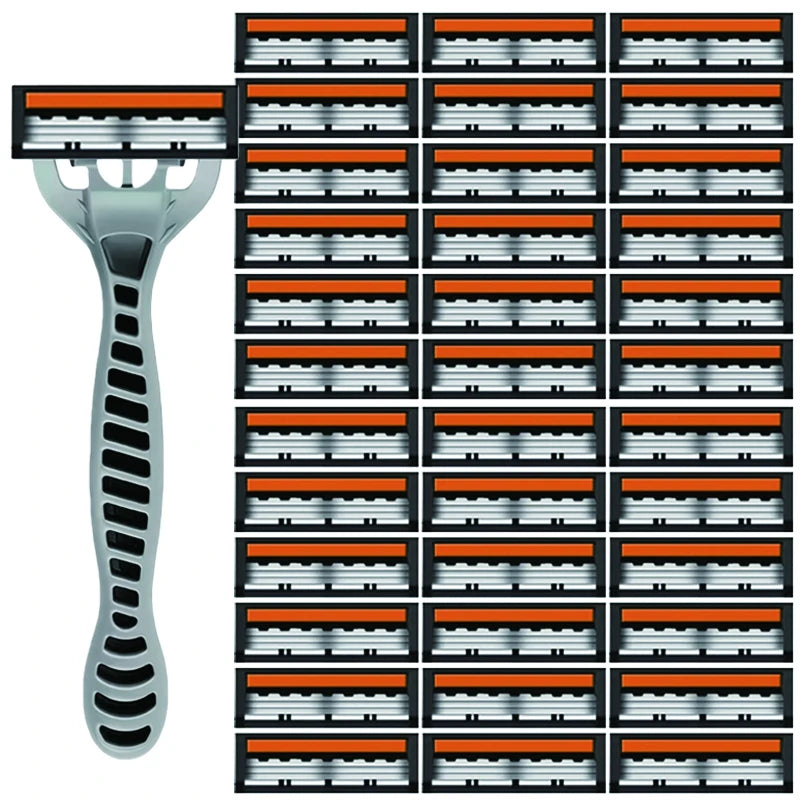 3-Layer Razor Head Manual Shaver, Blade Razor Safety Shaving Beard Moustache Manual Shaver Set