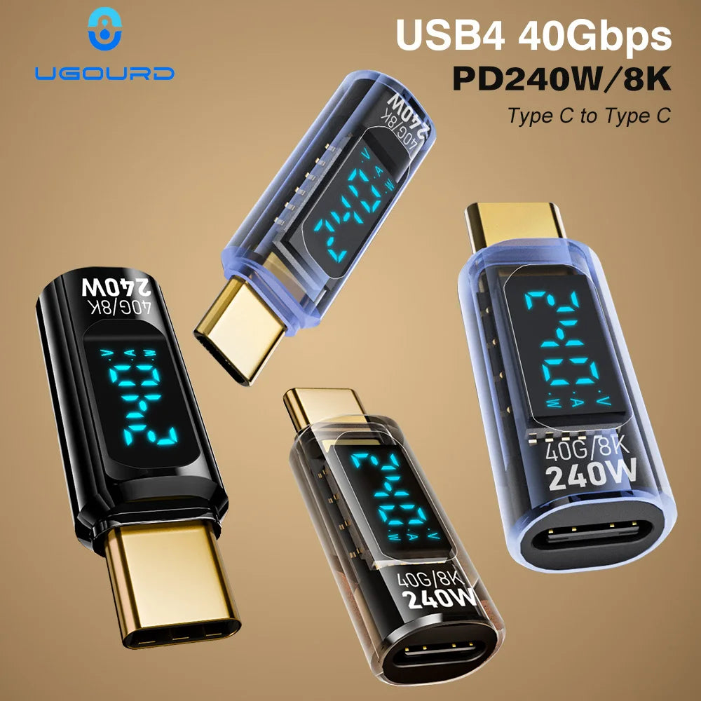 40Gbps USB4 Type C Adapter Digital Display USB 4 80Gbps Thunderbolt 4/5/3 Cable Connector USB-C to USB-C OTG 240W 8K for Laptop