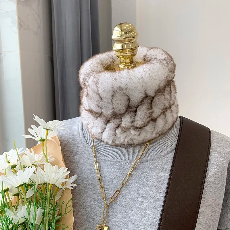 Women Handmade Stretch 100% Real Rabbit Fur Scarf Knit Genuine Rex Rabbit Fur Headbands Girls Natural Rabbit Fur Ring Scarves