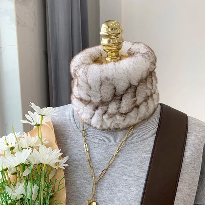 Women Handmade Stretch 100% Real Rabbit Fur Scarf Knit Genuine Rex Rabbit Fur Headbands Girls Natural Rabbit Fur Ring Scarves