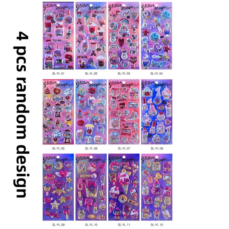 Kawaii Capsule Sparkling 3D Stickers Scrapbooking Diy Journal Stationery Sticker Cute Deco Art School Supplies