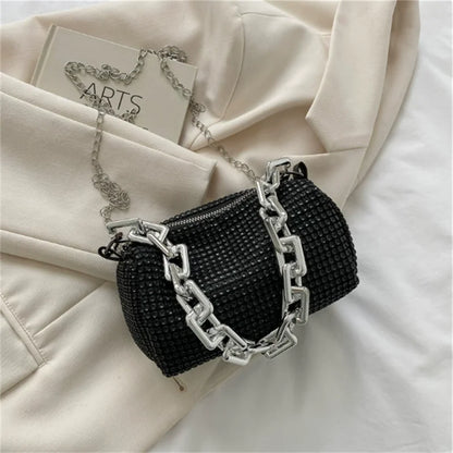 HOMEFISH Allover RhiHOMEFISH nestone Bucket Bag, Glitter Chain Prom Purse, Women's Mini Crossbody Bag