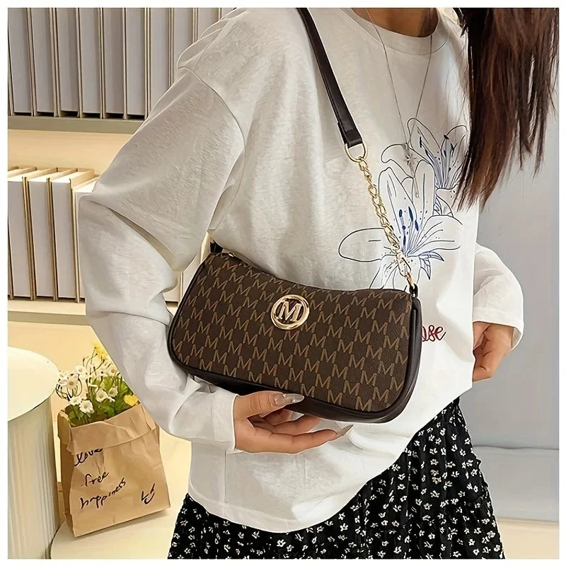 Women's Trendy Shoulder Bag with Belt Decoration Retro Underarm Handbag for Commuting
