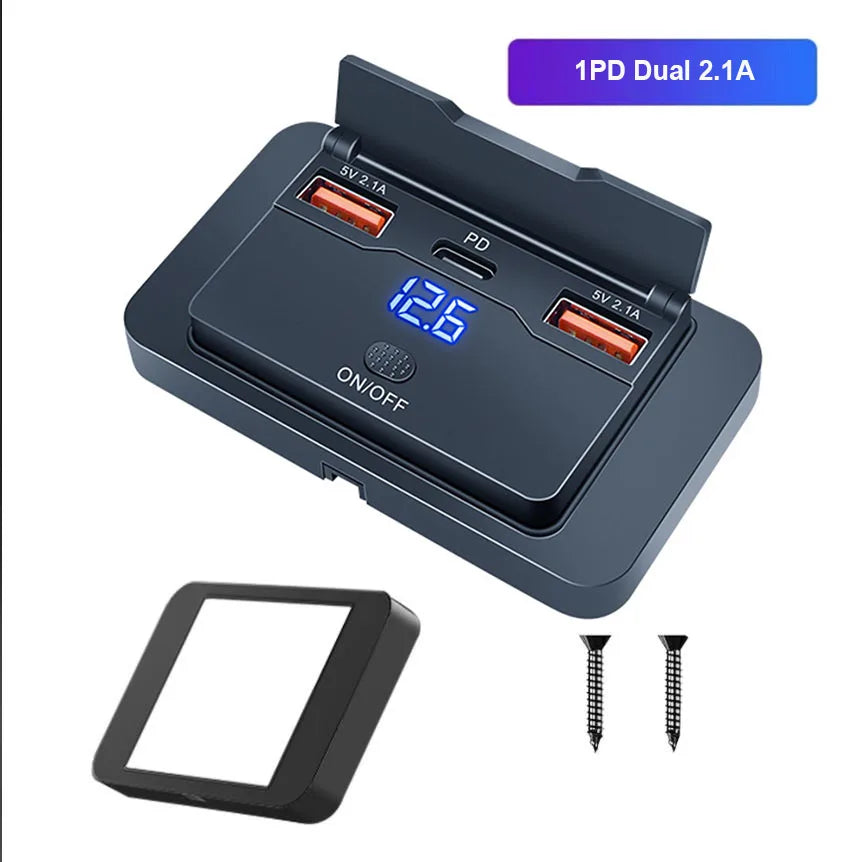 Dual PD USB C Adapters Outlet Car Charging Port Socket Wall Mount Accessories for Boat Marine Campers RV Truck Golf Cart 12/24V