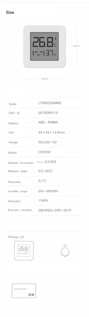 XIAOMI Thermometer 2 Mijia Electric Bluetooth Wireless Smart Hygrometer Thermometer Temperature Detection MI Mijia Home APP