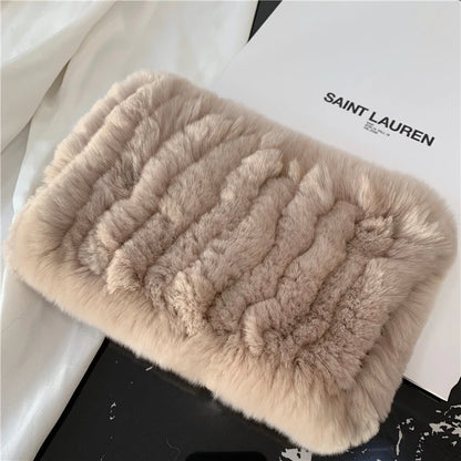Women Handmade Stretch 100% Real Rabbit Fur Scarf Knit Genuine Rex Rabbit Fur Headbands Girls Natural Rabbit Fur Ring Scarves