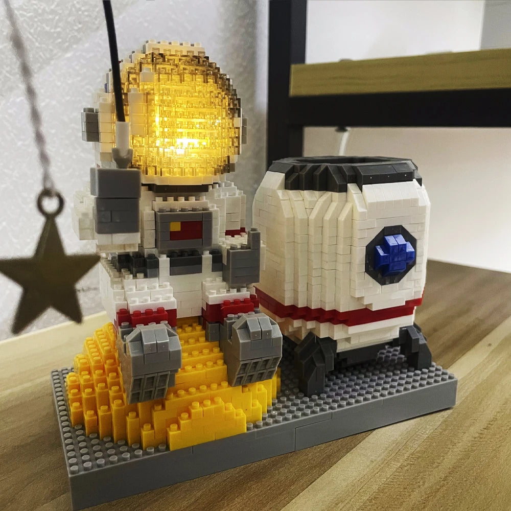 Astronaut Series Micro Mini Building Blocks with LED Lights, Enhances Desk Aesthetics, Pen Holder Assemble Brilliance the Cosmos