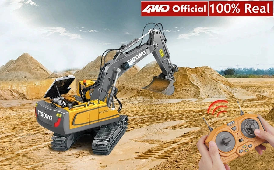 4WD Remote Control Excavator Toy Radio Controlled RC Dump Truck Vehicle Crawler Bulldozer Construction Buggy Light and Sound Car