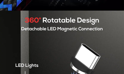 Magnetic Charging Cable 3 IN 1 TOPK 360 Rotation Magnetic Phone Charger Cable with LED Light for Micro USB Type C Cable
