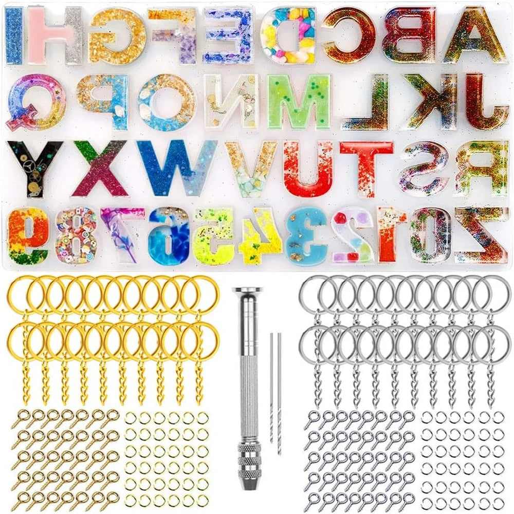 Alphabet Silicone Mold for Epoxy Resin Kit Mixed Style Letters Resin Casting Mold Set DIY Keychain Pendant Jewelry Making Tools