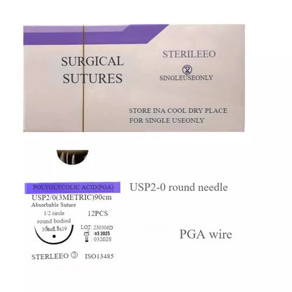 Veterinary absorbable suture, polyglycolic suture 3-0  (0/2-0/3-0/4-0 medical suture) (12 pcs/90cm round suture/reverse suture)