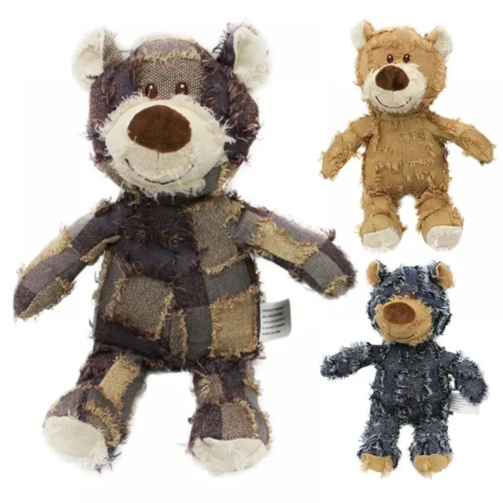 Dog Companion for Chewers Indestructible Bear Toy Resistant Squeaky Dog Toys Heavy Chewers Stuffed Plush Dog Toys for Aggressive