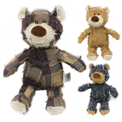 Dog Companion for Chewers Indestructible Bear Toy Resistant Squeaky Dog Toys Heavy Chewers Stuffed Plush Dog Toys for Aggressive