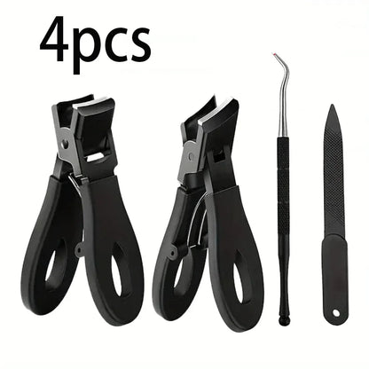 1/3/4/5pcs Stainless Steel Toenail Clippers Set with Ergonomic Handle,Includes Wide Mouth Angled Scissors,Nail File Cuticle Tool