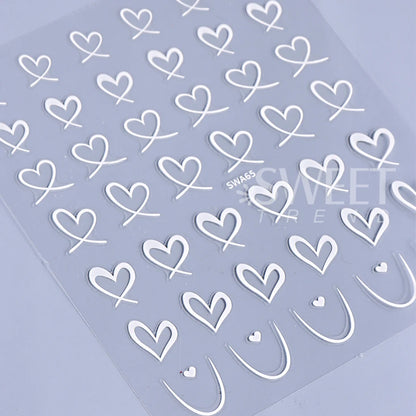 3pcs Valentine's Day Nail Art Stickers 3D Black White Pink Lines Love Heart Nail Decals DIY Adhesive Slider Manicure Decorations