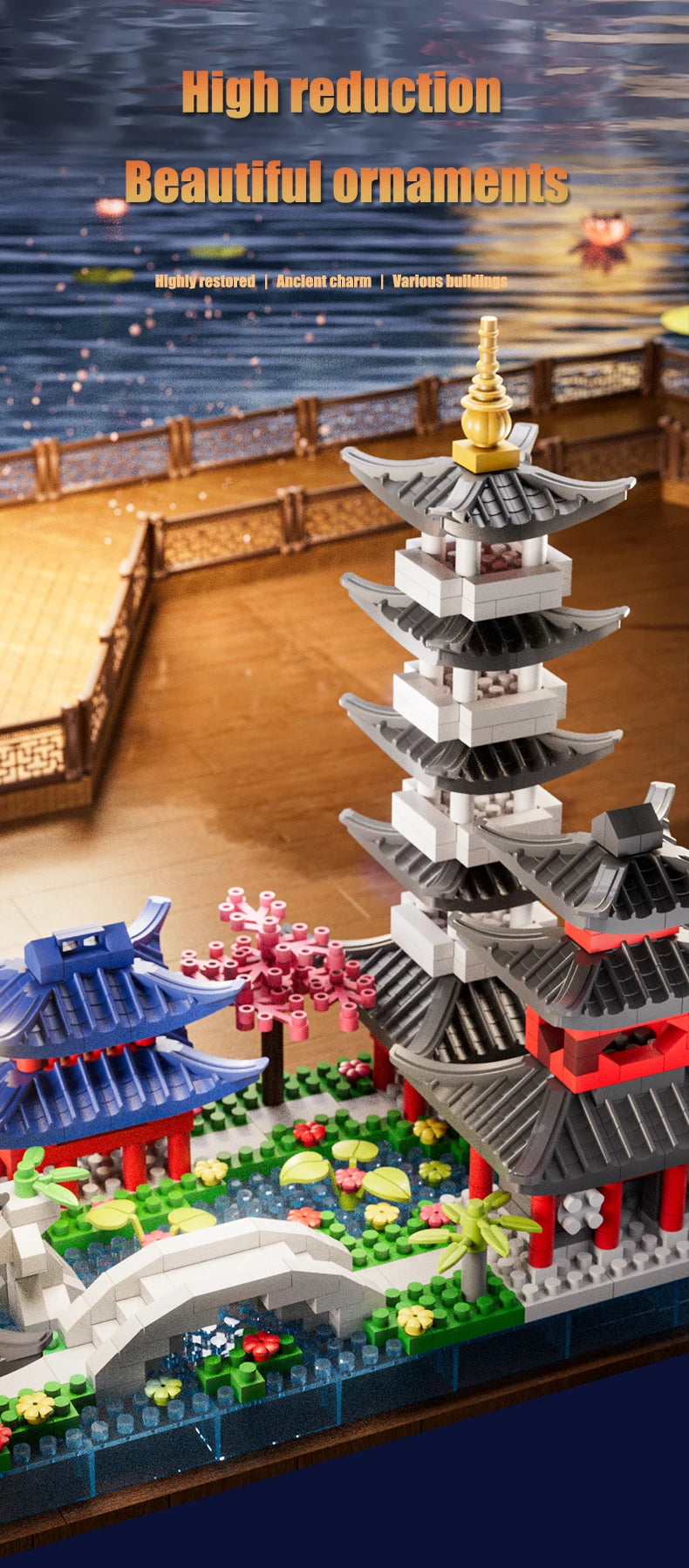 688PCS Hangzhou West Lake, Chinese Architecture, Classic Building Puzzle Toys, Miniature Building Block Sets, Models