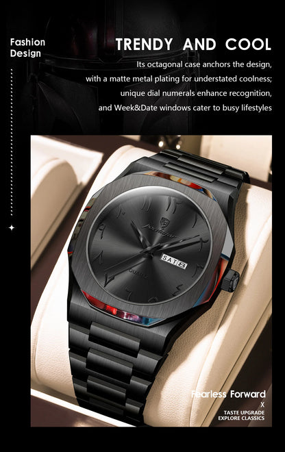 POEDAGAR Original Luxury Men's Watch Waterproof Week Date Fashion Men Wristwatch Quartz Stainless Steel Man Watches Reloj Hombre
