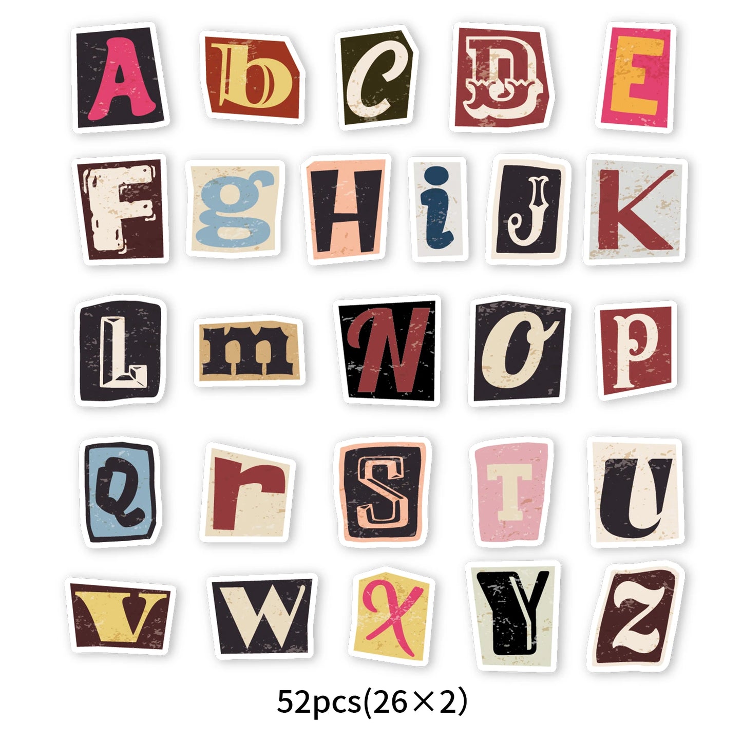 52pcs Vintage Letter Pattern Stickers for Laptops, Phone Cases, Water Bottles, Suitcases, Children's Toys, Back To School Season